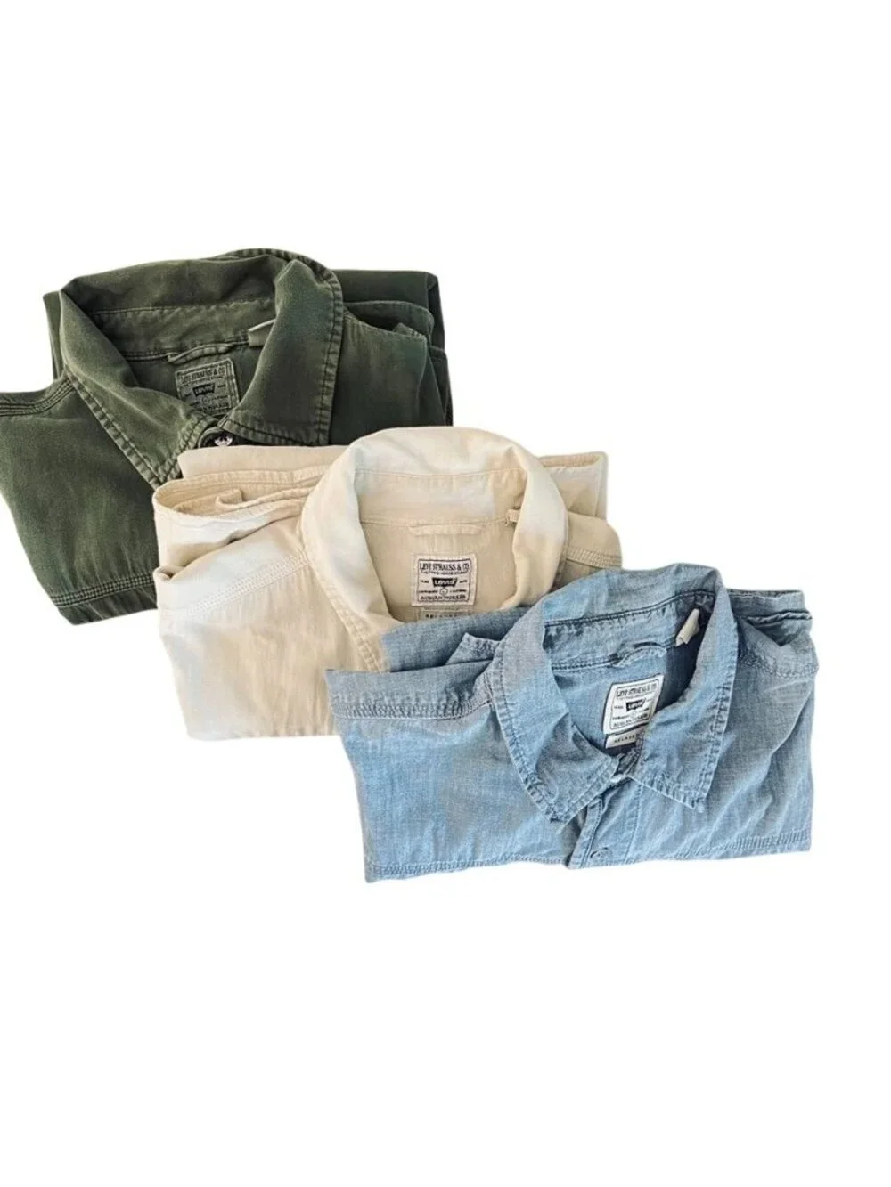 Lot 3 Levis Auburn Worker Mens L Cotton Long Sleeve Work Shirts Green Blue Cream